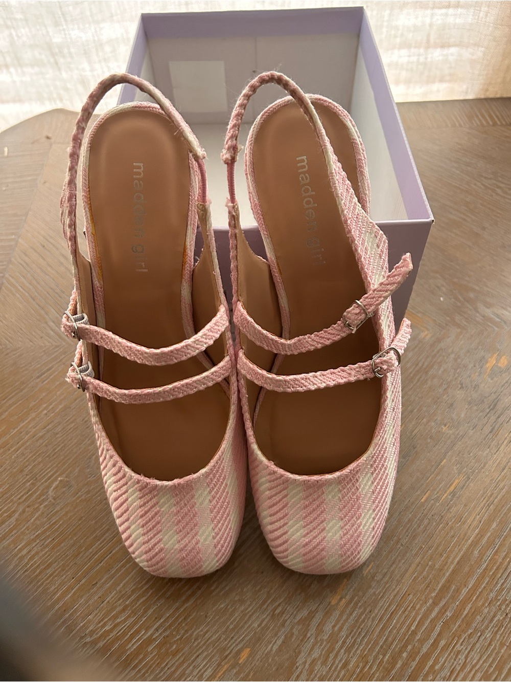 Madden Girl Pink and Cream Striped Slingback Mary Jane Flats